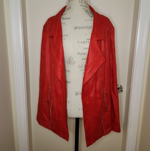 Red faux Suede Plus Size Jacket - Picture 5 of 14